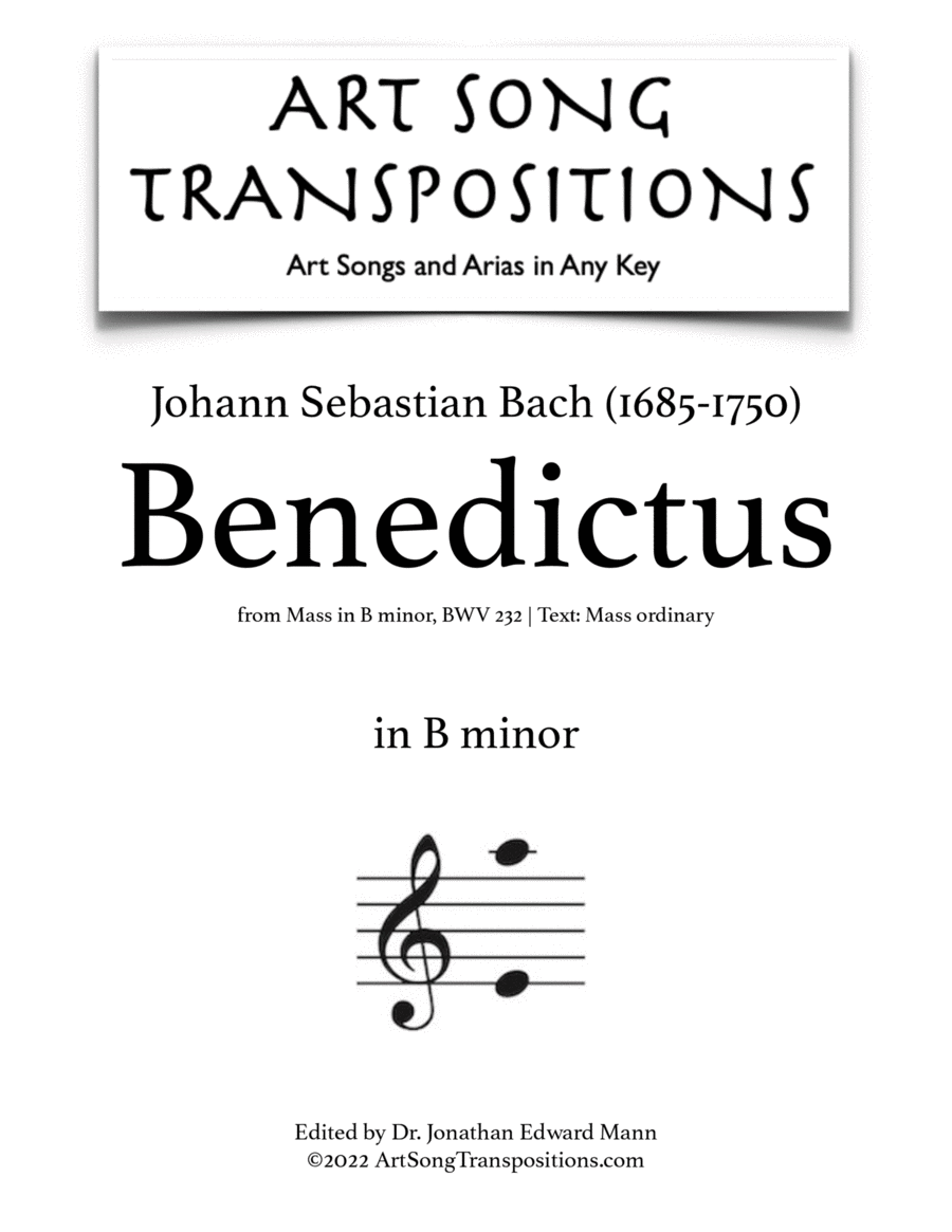 Book cover for BACH: Benedictus, BWV 232 (transposed to B minor)