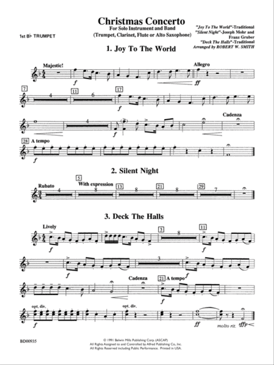 Christmas Concerto (Solo Trumpet, Clarinet, Flute, or Alto Saxophone and Band): 1st B-flat Trumpet Concert Band scores gallery preview page 1
