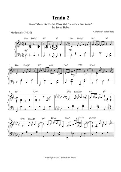 Tendu 2 (medium swing jazz) - Sheet Music for Ballet Class - from Music for Ballet Class Vol.3 - with a Jazz twist - by Søren Bebe image number null