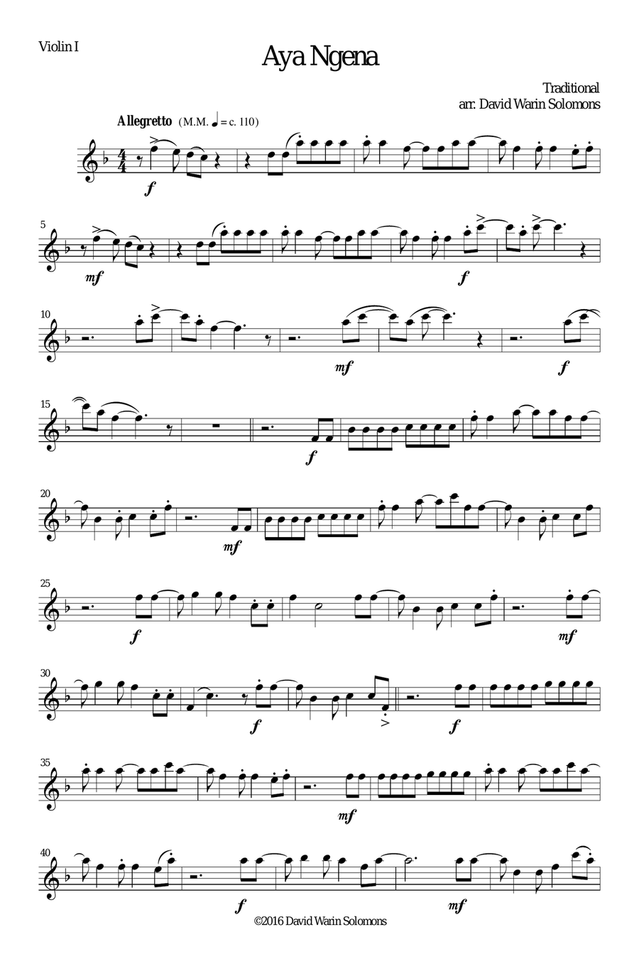 Aya Ngena for string quintet (2 violins 2 violas 1 cello) String Quintet scores gallery preview page 6