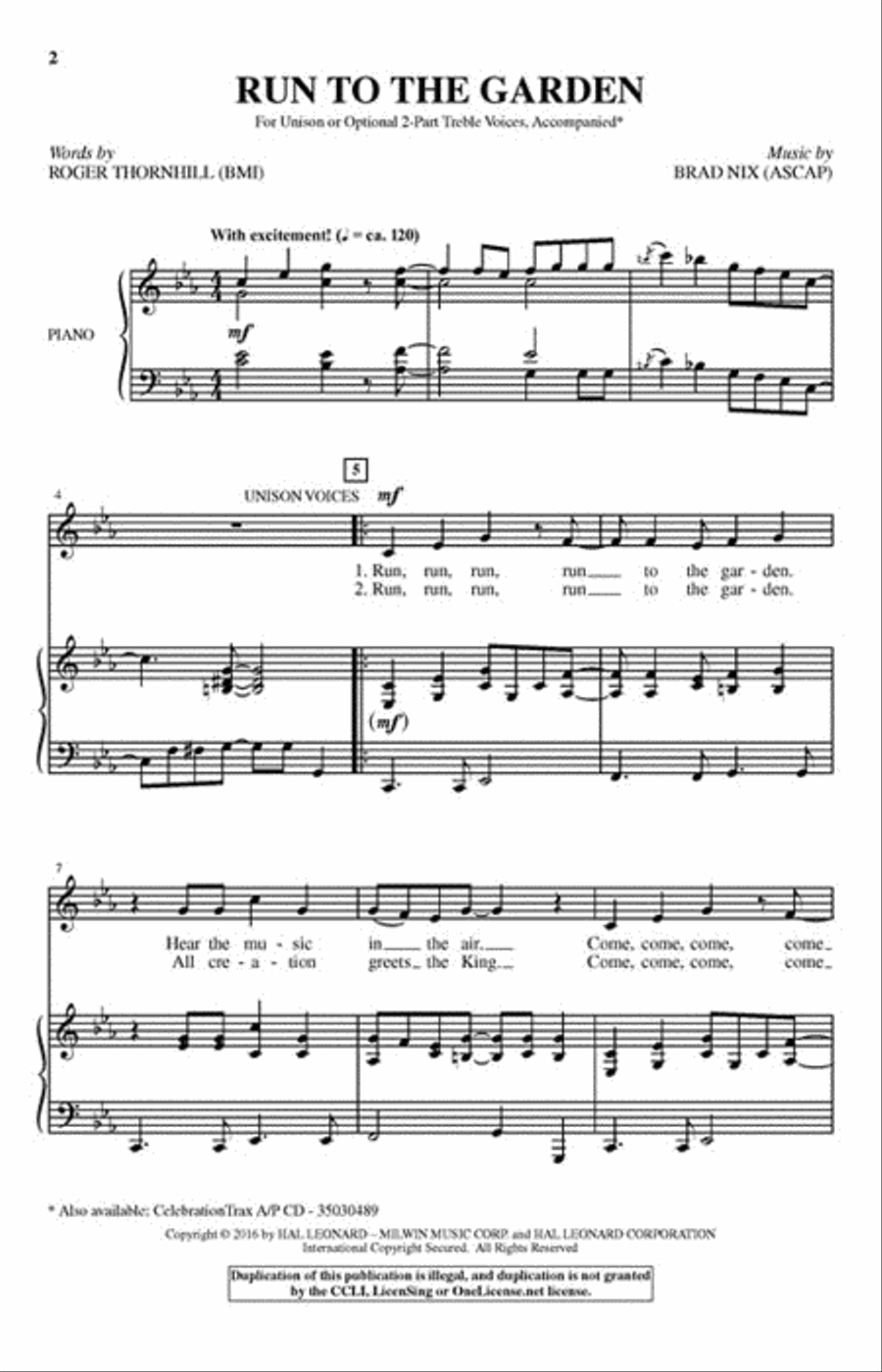 Run to the Garden Unison Choir scores gallery preview page 2