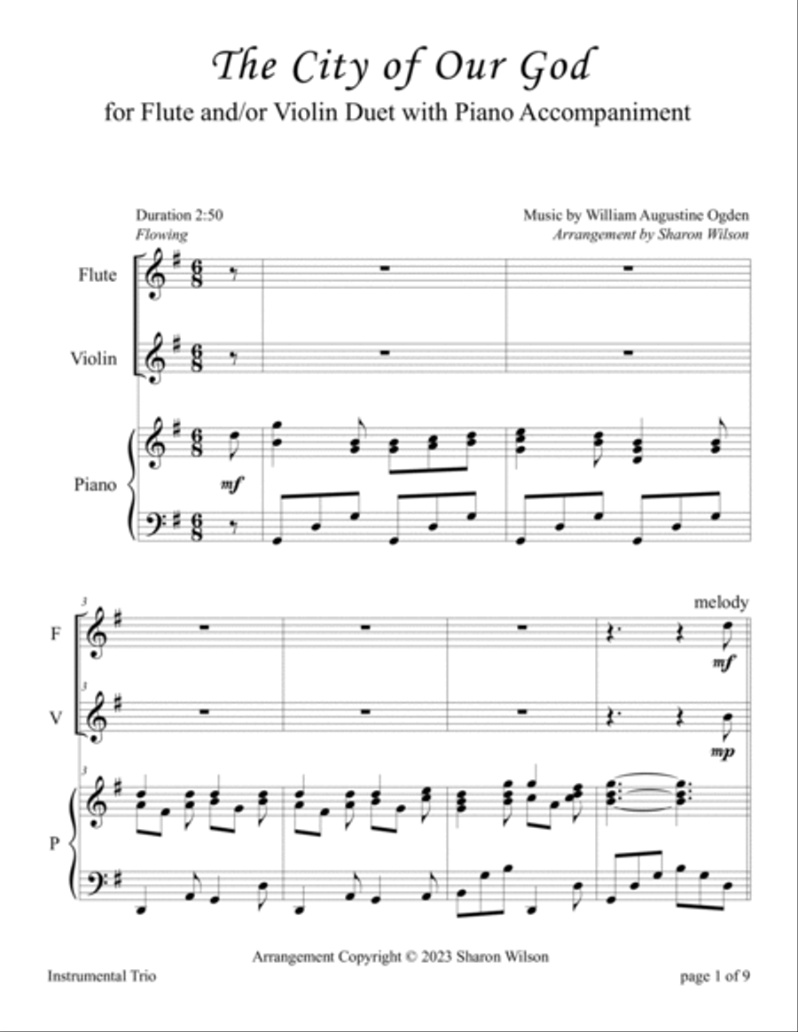 The City of Our God (for FLUTE and/or VIOLIN Duet with PIANO Accompaniment) image number null