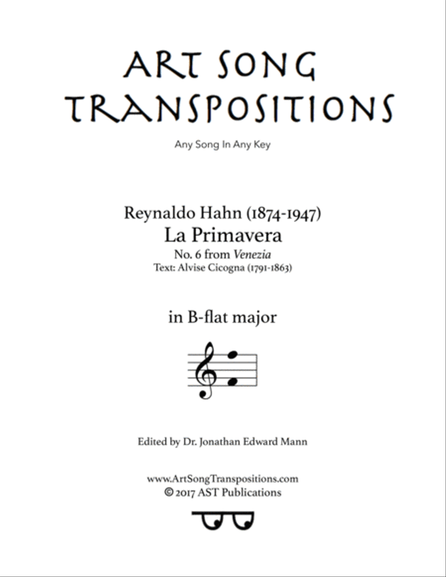 HAHN: La primavera (transposed to B-flat major) Voice scores gallery preview page 1