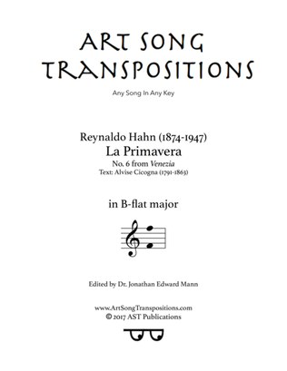 Book cover for HAHN: La primavera (transposed to B-flat major)