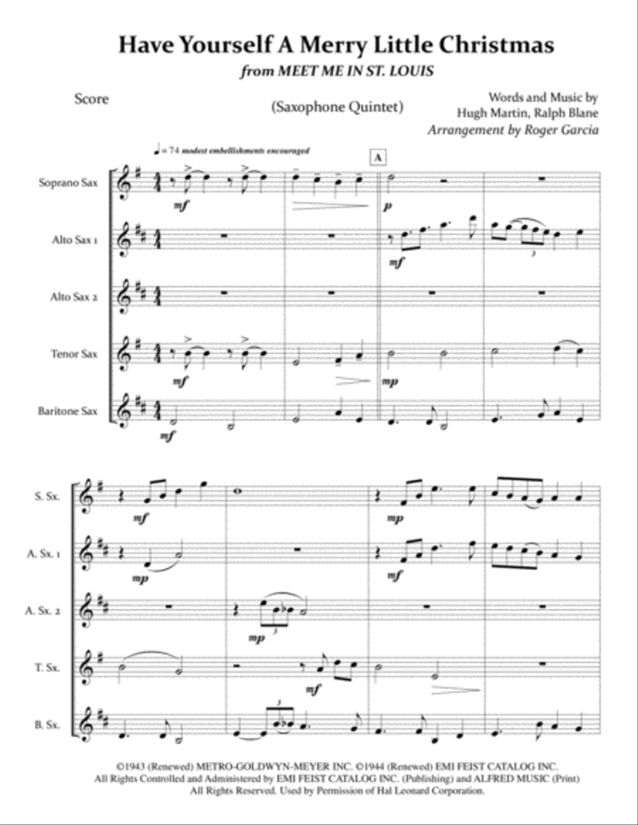 Have Yourself A Merry Little Christmas from MEET ME IN ST. LOUIS Woodwind Quintet scores gallery preview page 4