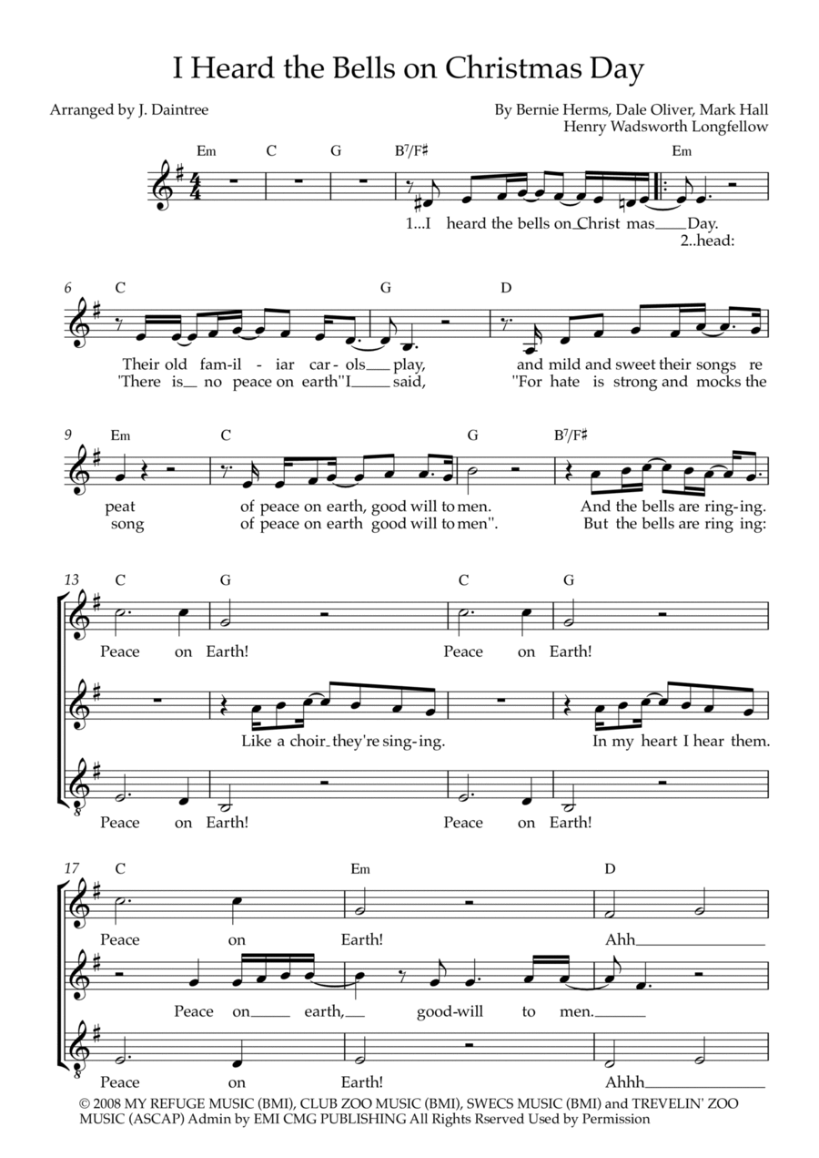 I Heard The Bells On Christmas Day 3-Part scores gallery preview page 1