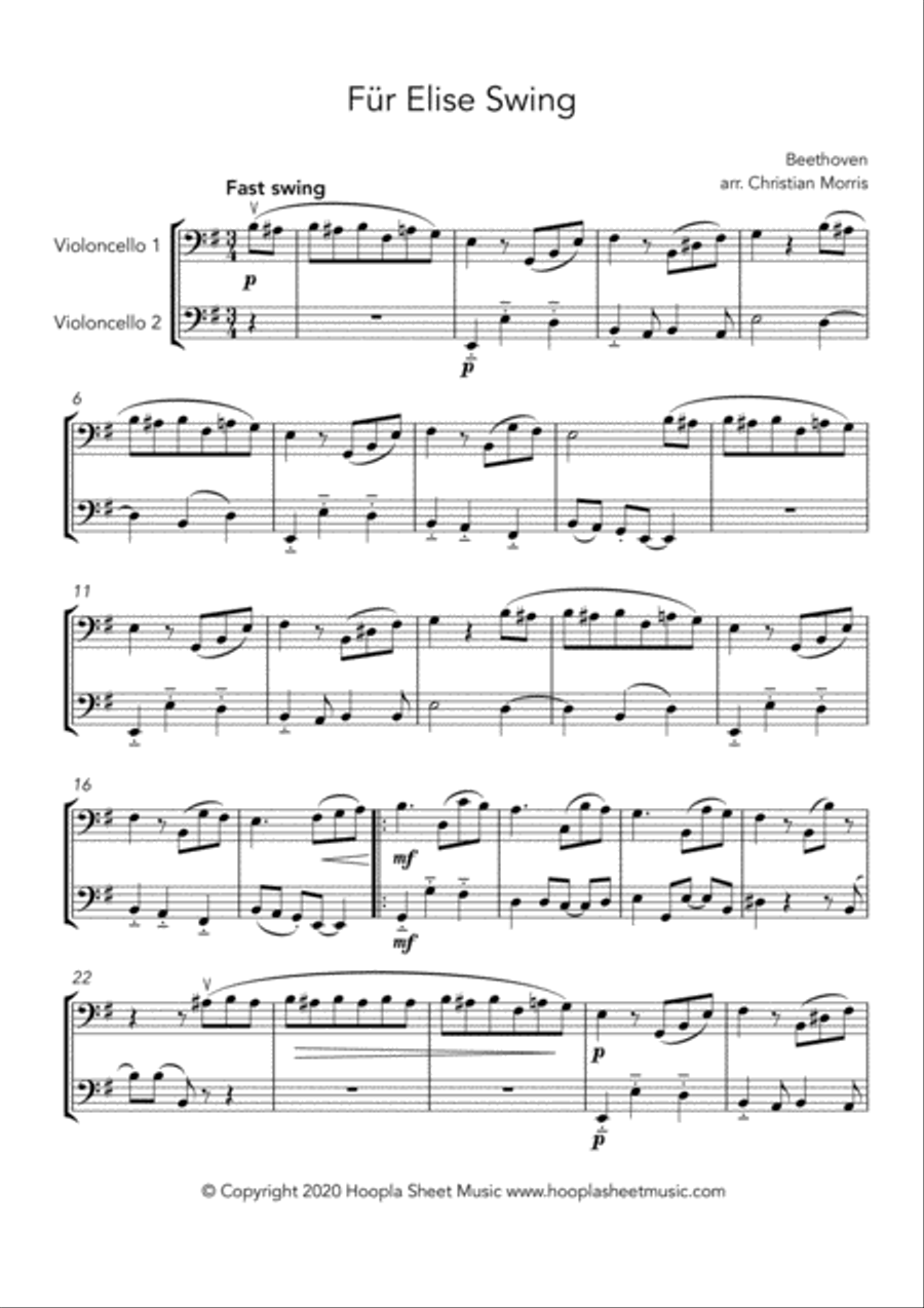 Für Elise Swing String Duet scores gallery preview page 1