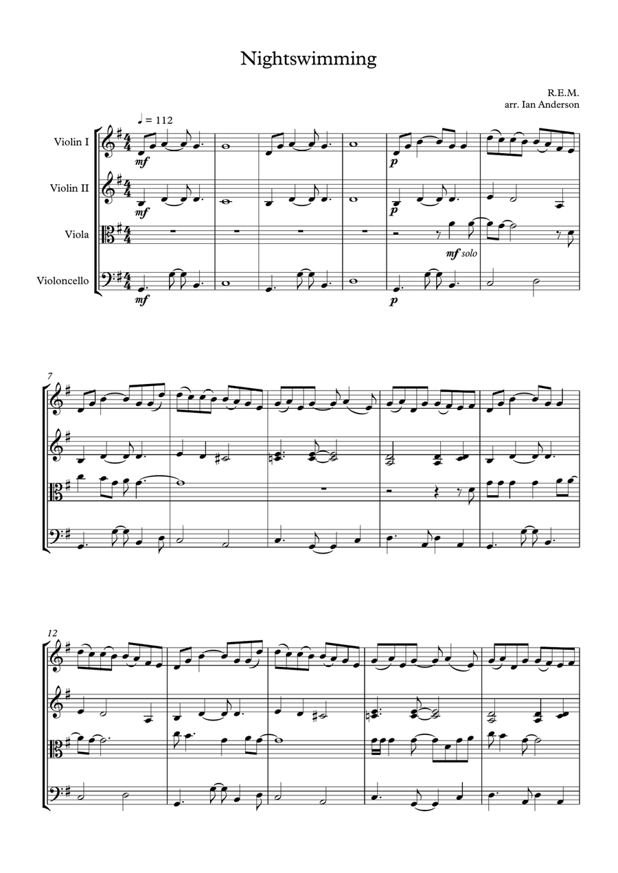 Nightswimming String Quartet scores gallery preview page 1