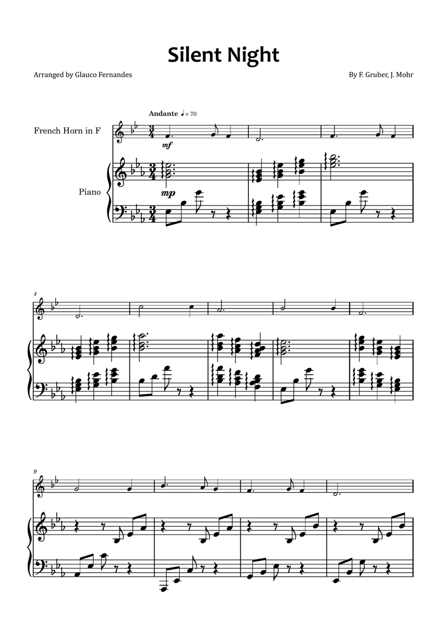 Silent Night - French horn and piano Chamber Music scores gallery preview page 1