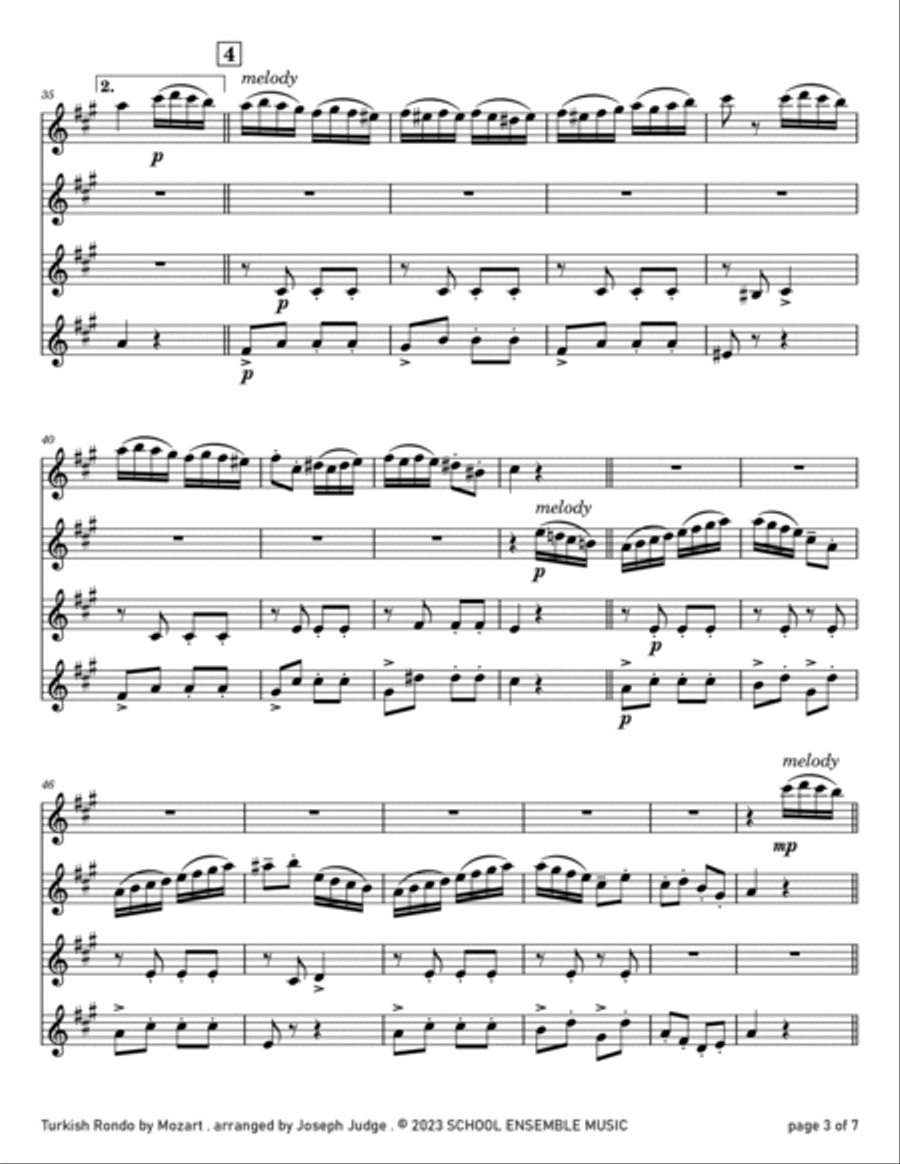 Turkish Rondo by Mozart for Clarinet Quartet in Schools Clarinet Quartet scores gallery preview page 3