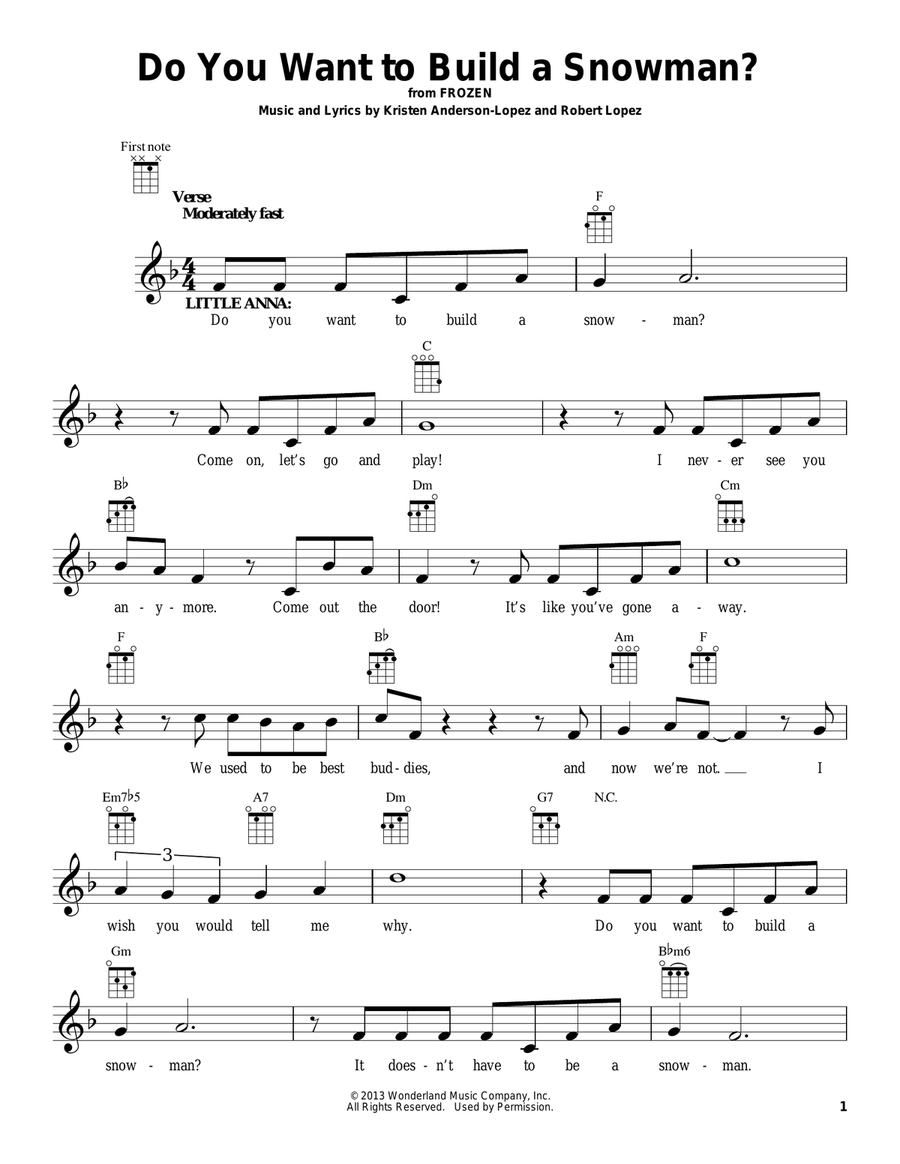 Do You Want To Build A Snowman? (from Frozen) Ukulele scores gallery preview page 1