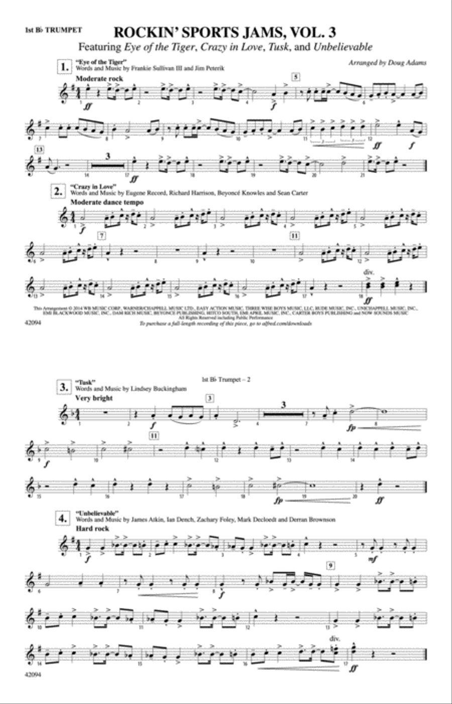 Rockin' Sports Jams, Vol. 3: 1st B-flat Trumpet Marching Band scores gallery preview page 1