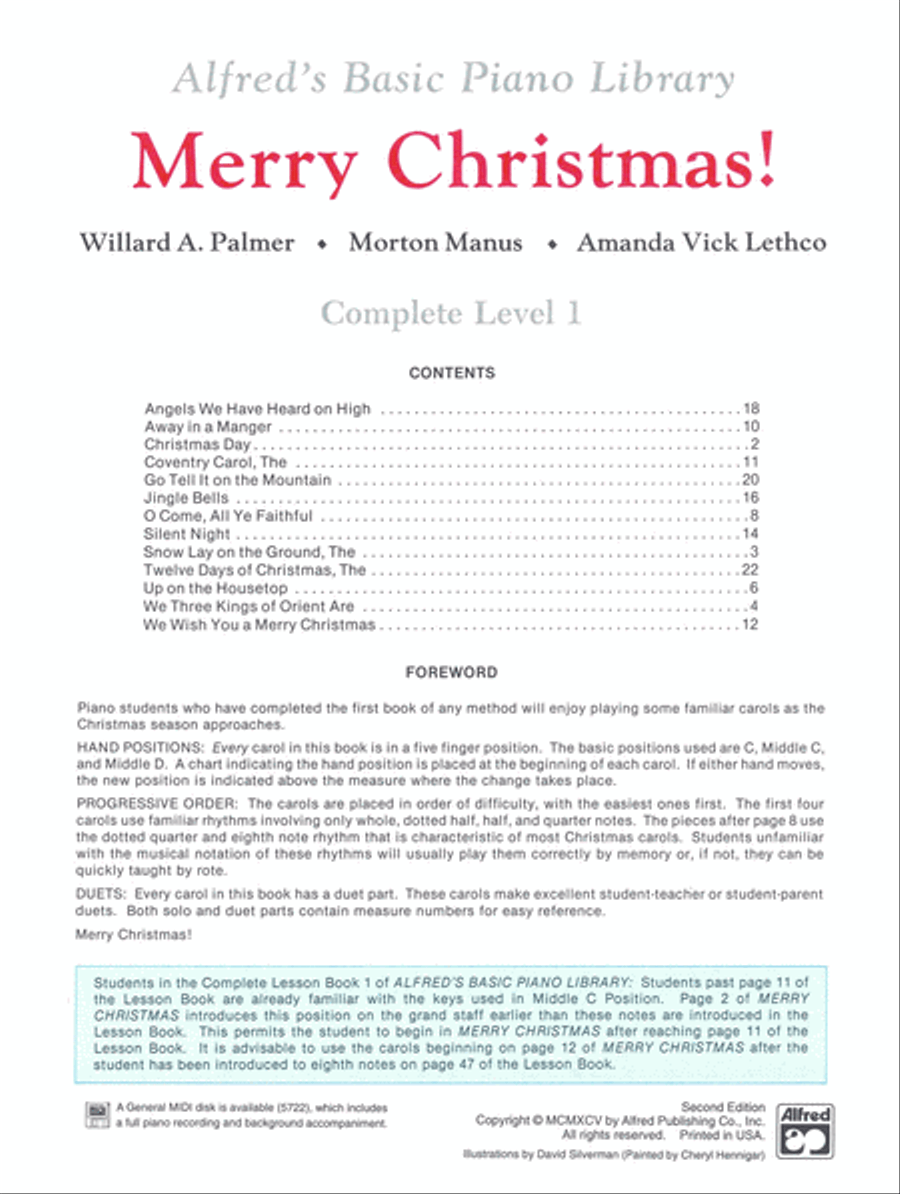 Alfred's Basic Piano Course Merry Christmas! Complete Book 1, Level 1A/1B Piano Method scores gallery preview page 2