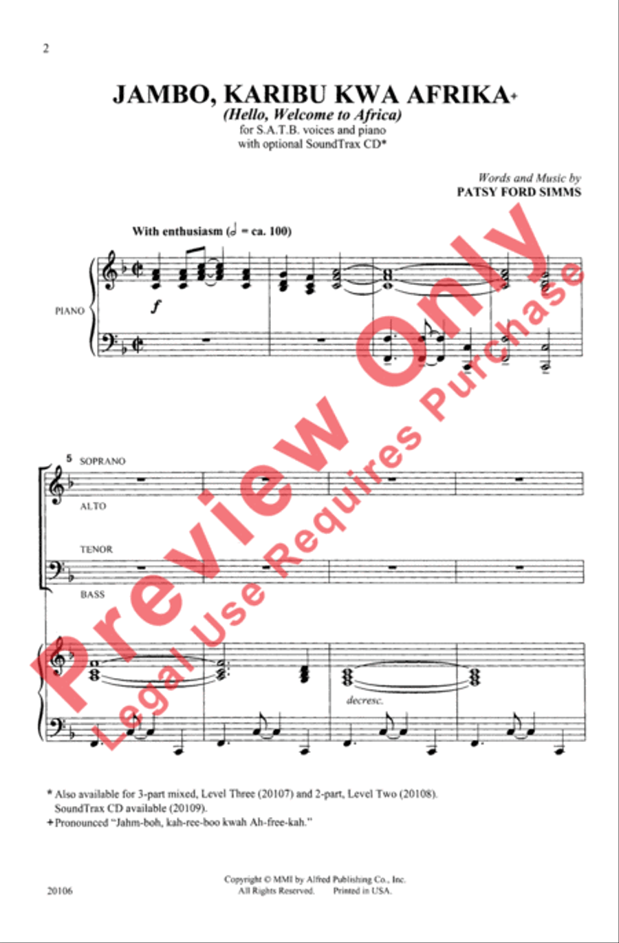 Jambo, Karibu Kwa Afrika Jambo, Karibu Kwa Afrika 4-Part scores gallery preview page 2