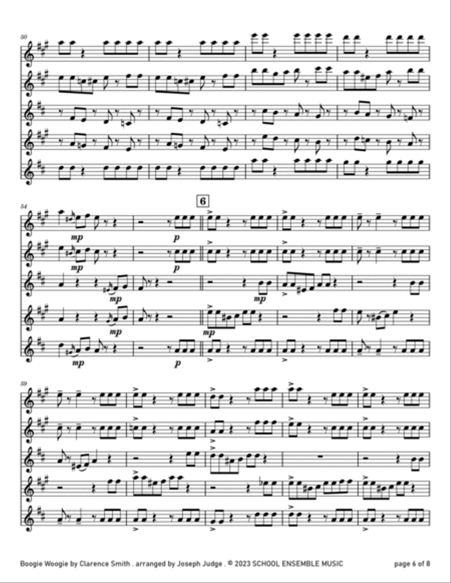 Boogie Woogie by Smith for Saxophone Quartet in Schools Saxophone Quartet scores gallery preview page 6