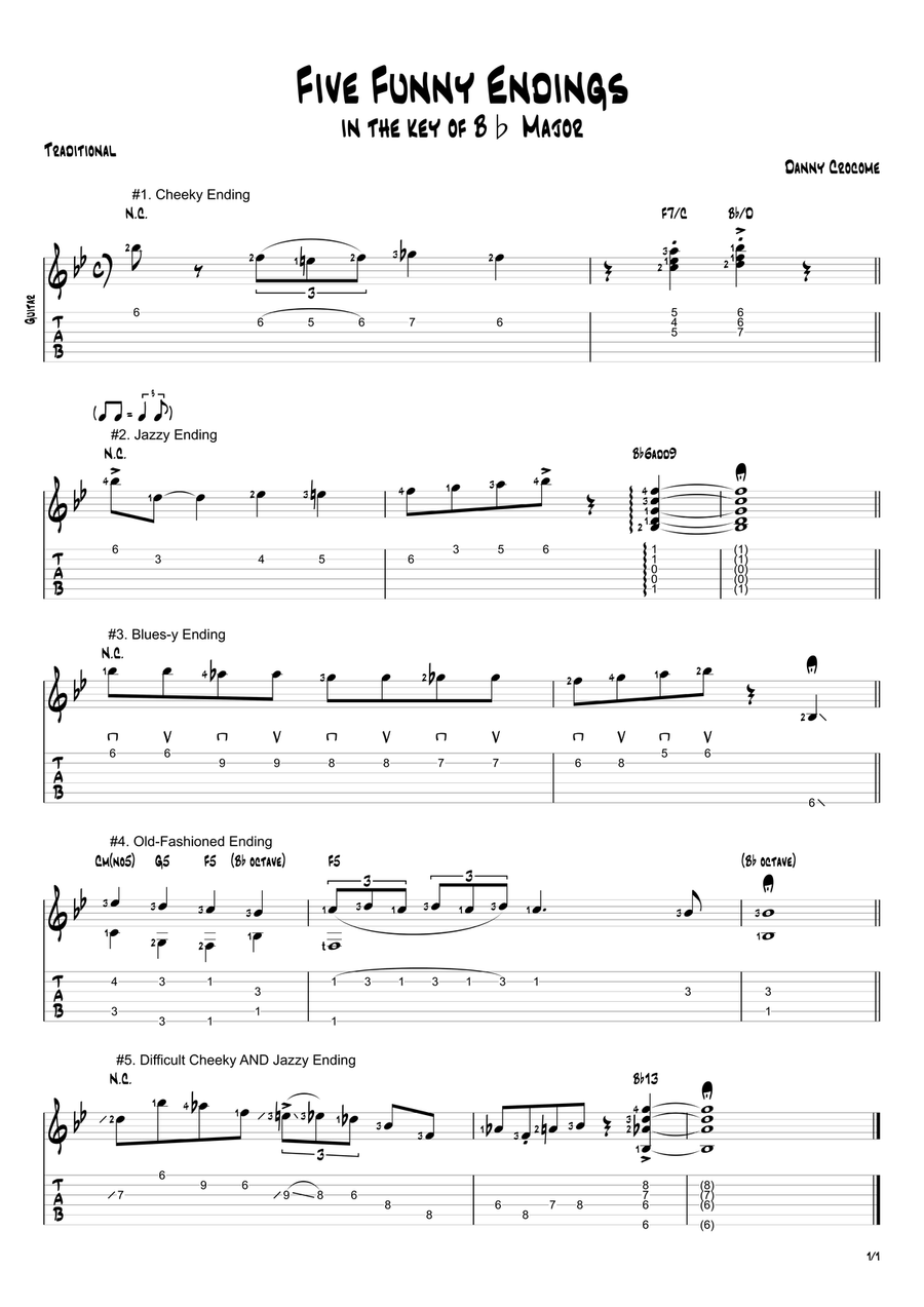 Five Funny Endings (in the key of Bb Major) Electric Guitar scores gallery preview page 1