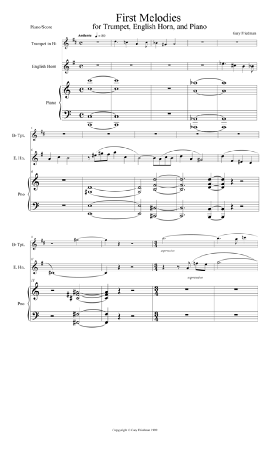 First Melodies (for Trumpet, English Horn, and Piano) Small Ensemble scores gallery preview page 1