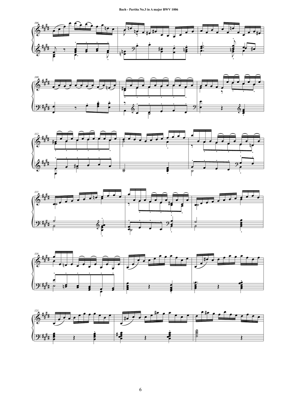 Bach - Partita No.3 in E major BWV 1006 for Harpsichord or Piano Harpsichord scores gallery preview page 6