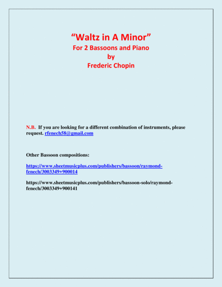 Waltz in A Minor (Chopin) - 2 Bassoons and Piano - Chamber music image number null