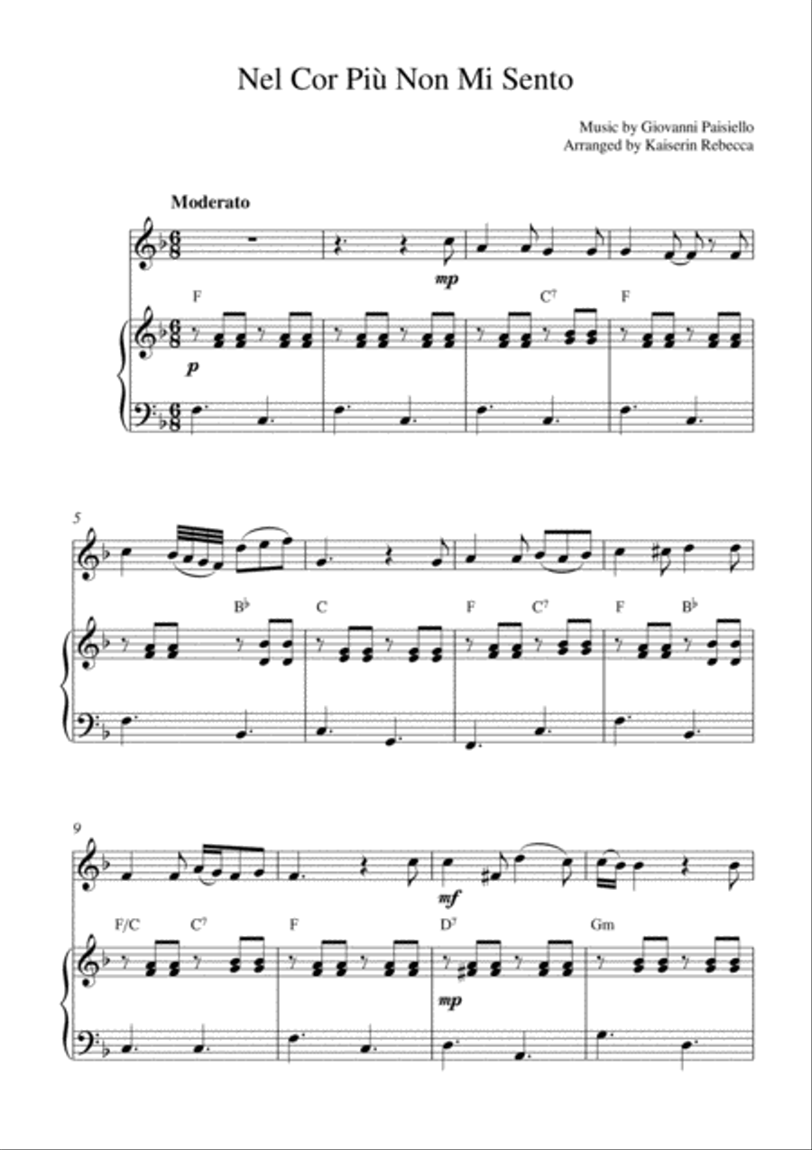 Nel Cor Più Non Mi Sento (for oboe solo and piano accompaniment) Piano scores gallery preview page 1
