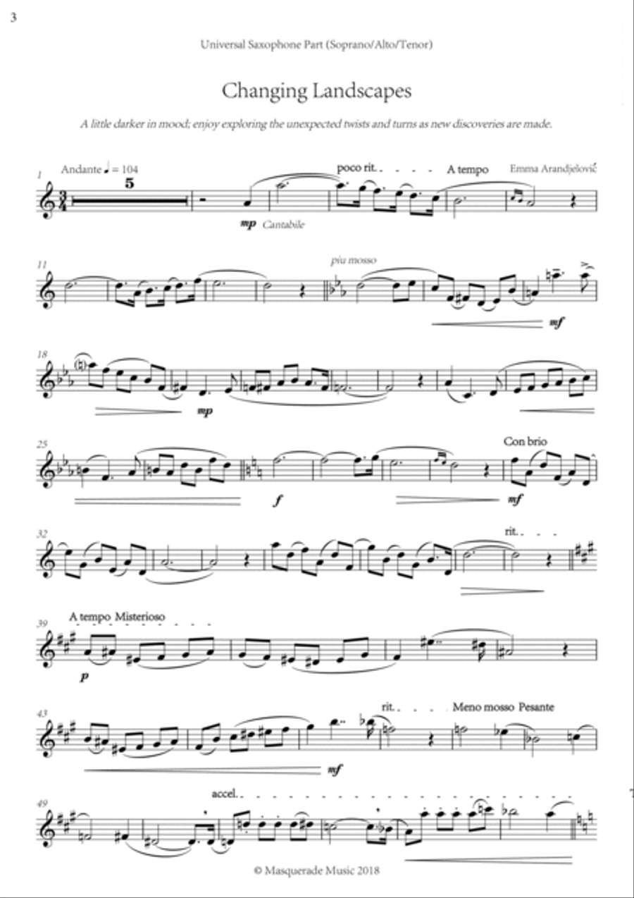 'Changing Landscapes' suite for Eb or Bb saxophone & Piano by Emma Arandjelovi Piano scores gallery preview page 4