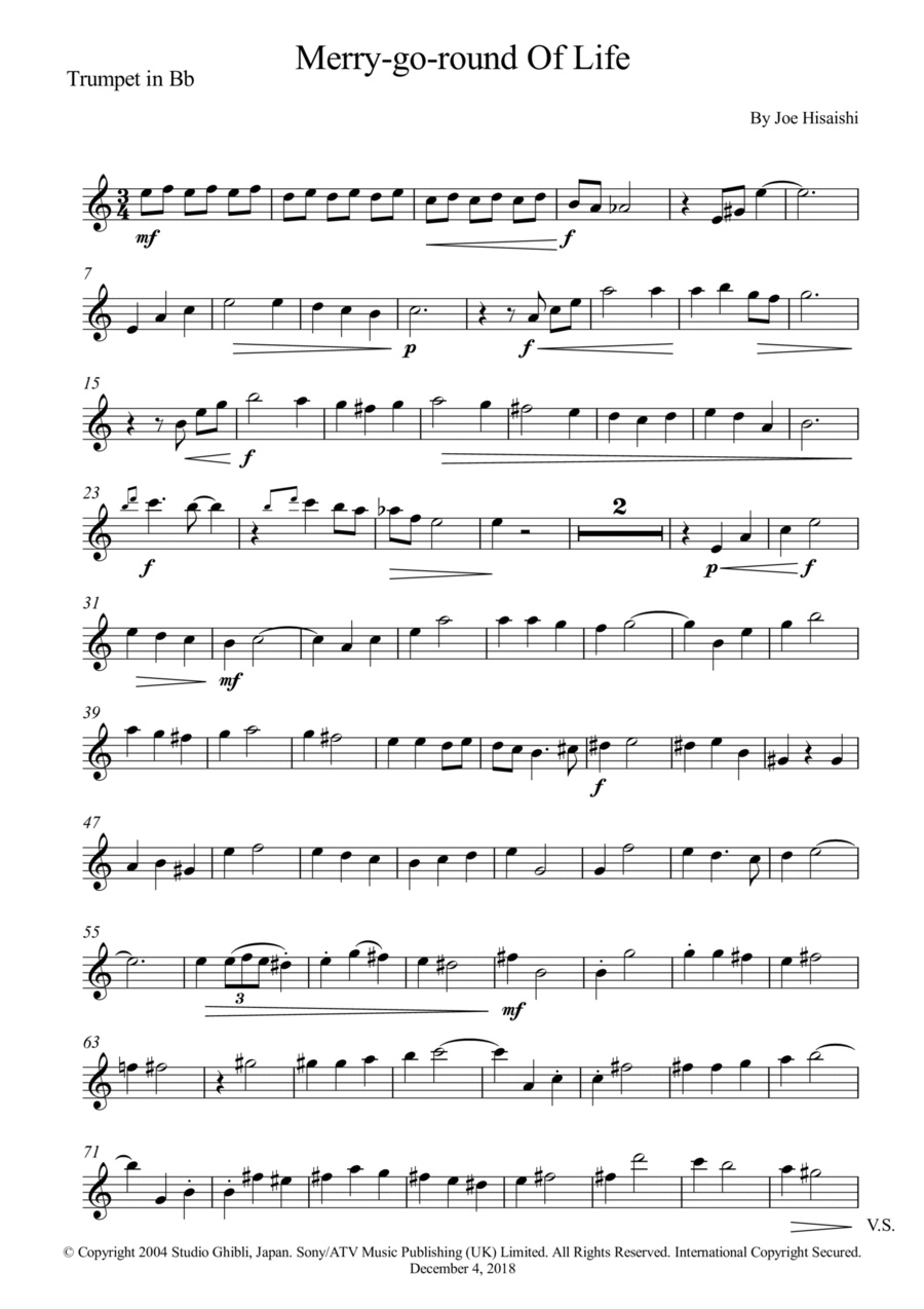 Merry-go-round Of Life Trumpet Solo scores gallery preview page 1