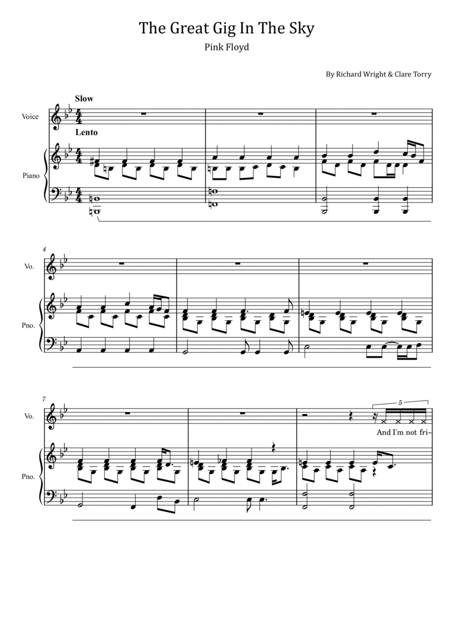 The Great Gig In The Sky Voice scores gallery preview page 1