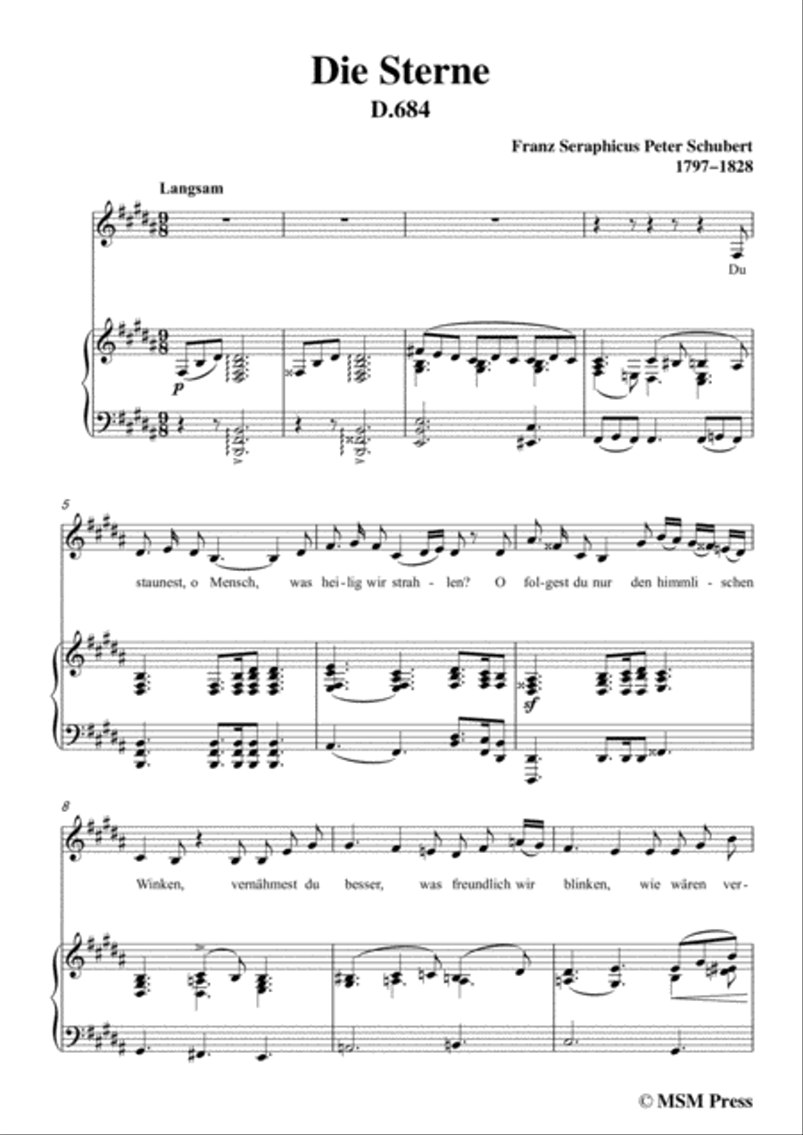 Schubert-Die Sterne,in B Major,D.684,for Voice and Piano Voice Solo scores gallery preview page 3