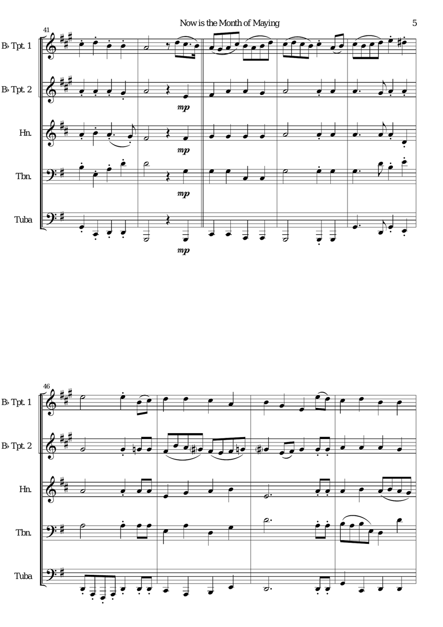 Now is the Month of Maying with variations for brass quintet Brass Quintet scores gallery preview page 5