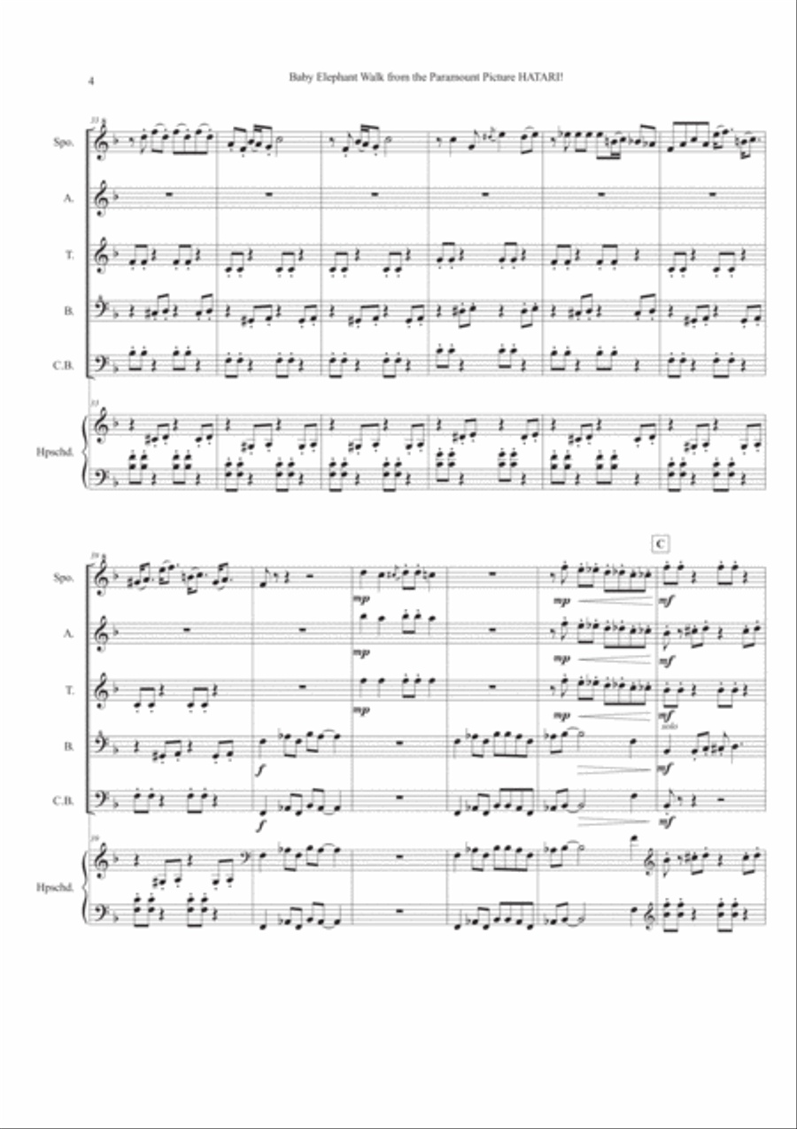 Baby Elephant Walk from the Paramount Picture HATARI! Small Ensemble scores gallery preview page 4