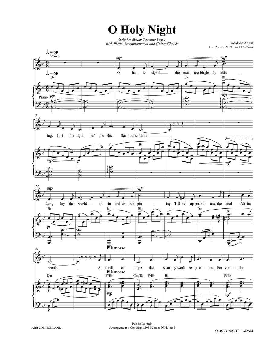 O Holy Night (Cantique de Noel) Adolphe Adam for Solo Mezzo Soprano Voice (Key of Bb) Mezzo-Soprano Voice scores gallery preview page 3