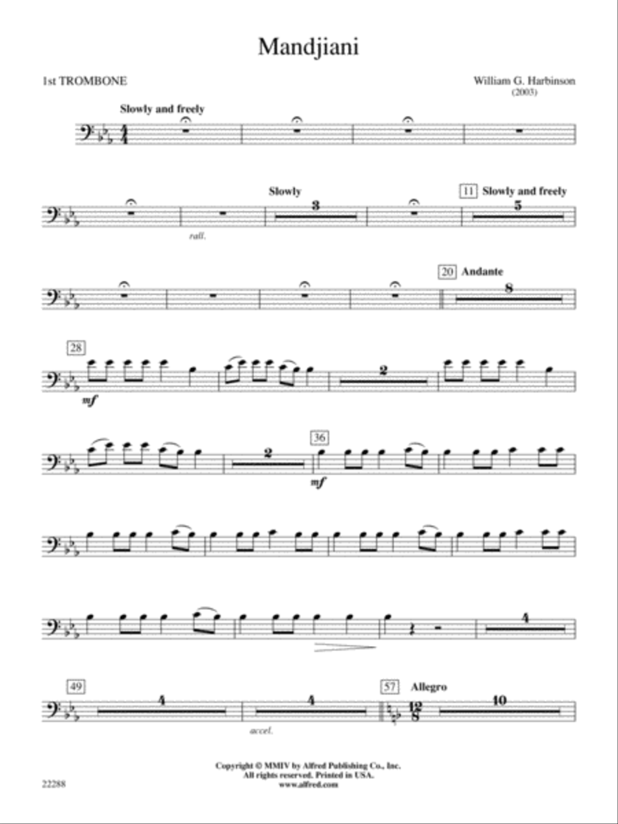 Mandjiani: 1st Trombone Concert Band scores gallery preview page 1