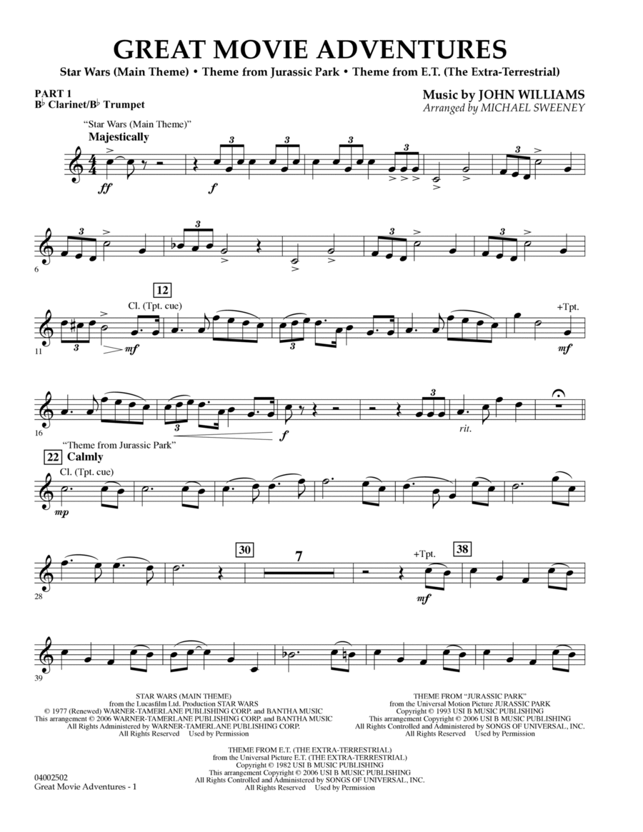 Great Movie Adventures - Pt.1 - Bb Clarinet/Bb Trumpet Concert Band scores gallery preview page 1