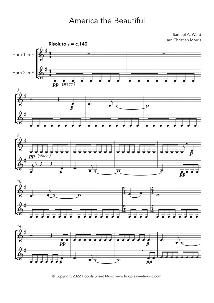 America the Beautiful (Fantasy) Brass Duet scores gallery preview page 1