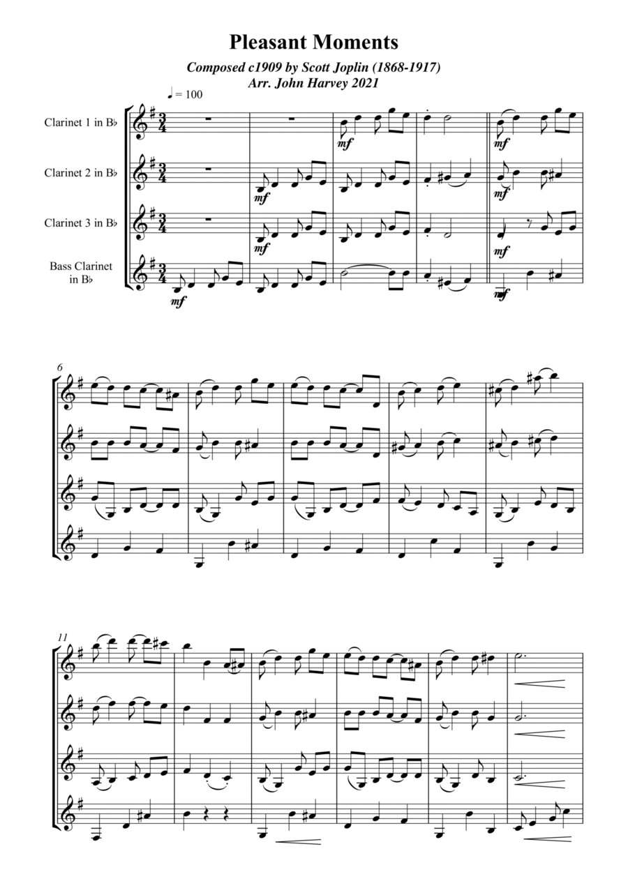 Pleasant Moments - Ragtime Waltz Woodwind Quartet scores gallery preview page 1