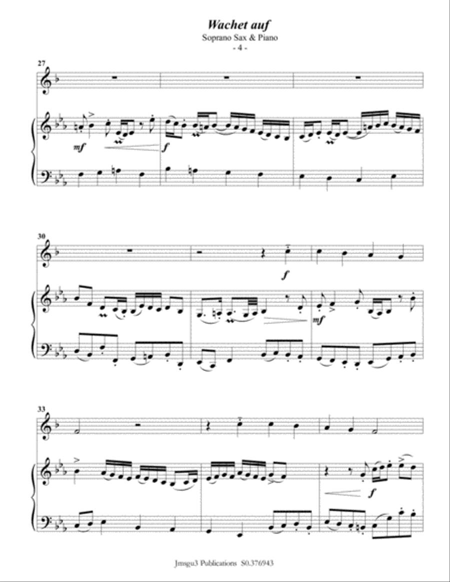 Bach: Wachet auf for Sax Quartet Saxophone Quartet scores gallery preview page 5