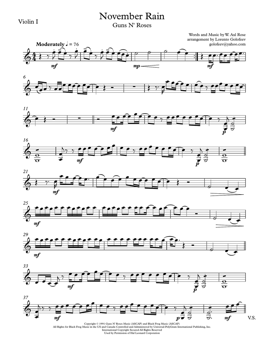 November Rain String Quartet scores gallery preview page 1