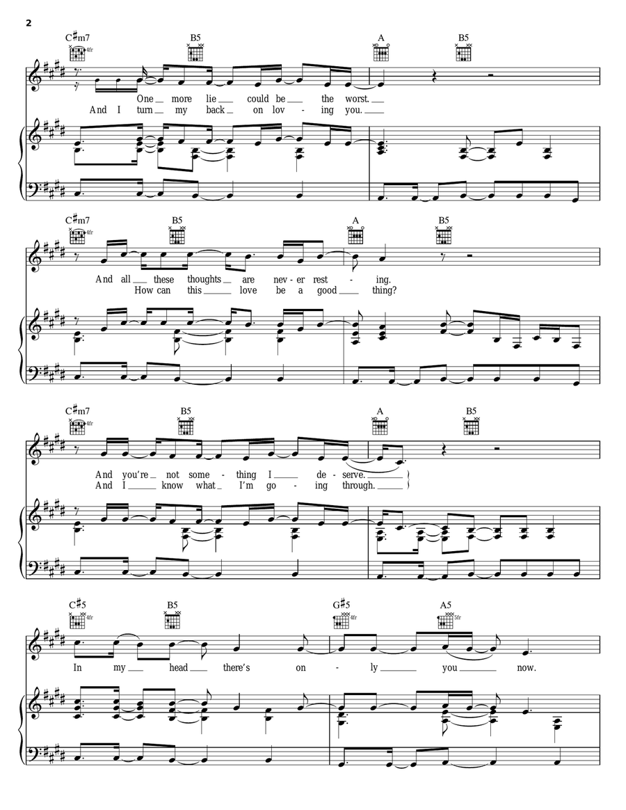 Let Me Go Piano, Vocal, Guitar scores gallery preview page 2