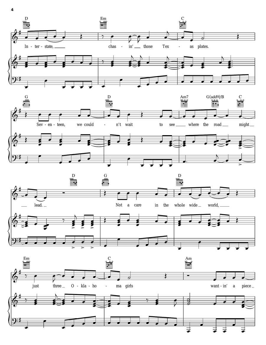 Texas Plates Piano, Vocal, Guitar scores gallery preview page 4