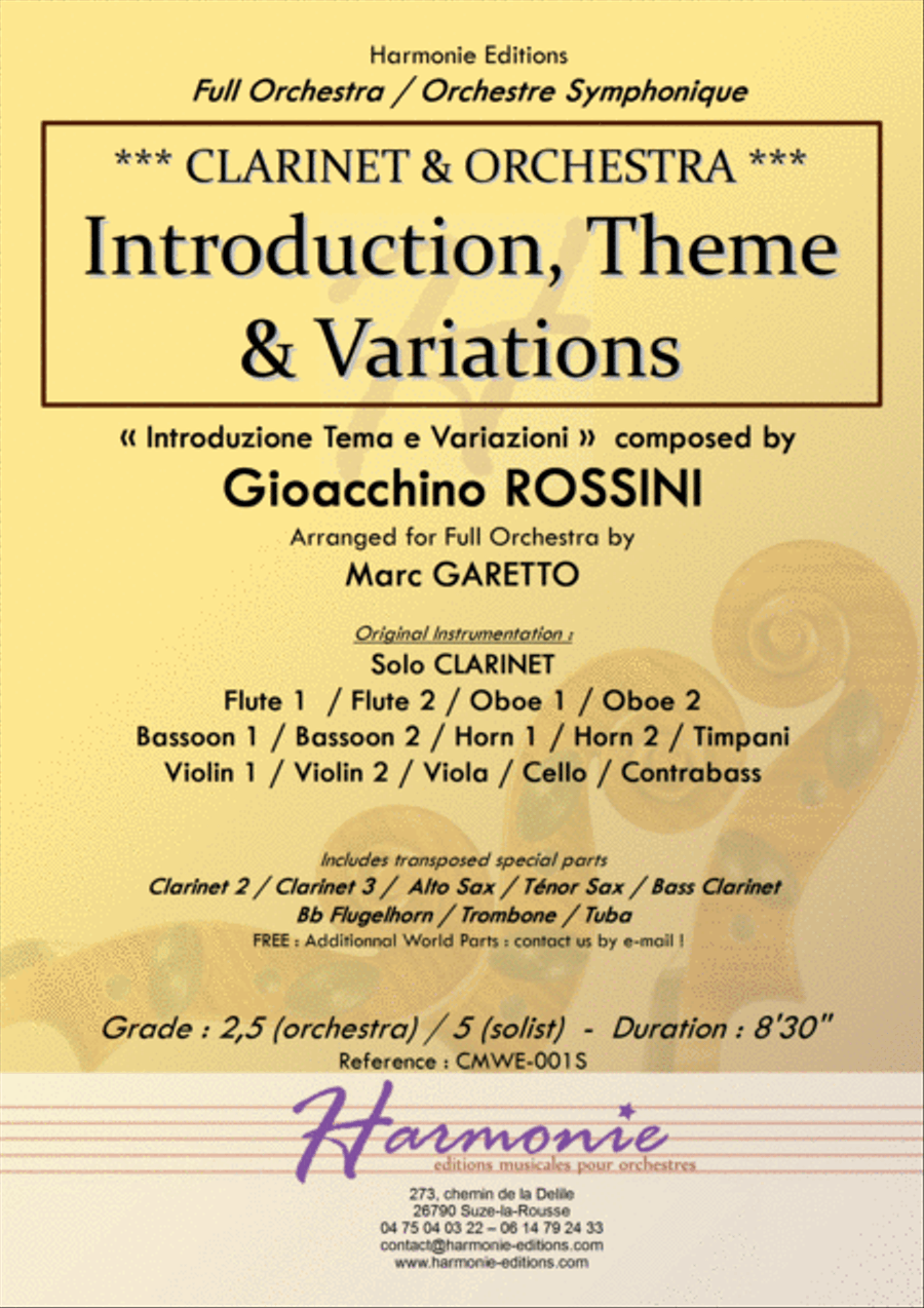 INTRODUCTION, THEME & VARIATIONS - ROSSINI - Clarinet & Orchestra // introduzione tema e variazioni Chamber Orchestra scores gallery preview page 1