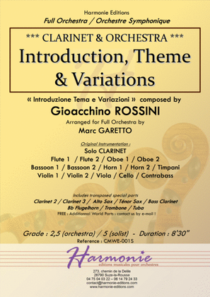 INTRODUCTION, THEME & VARIATIONS - ROSSINI - Clarinet & Orchestra // introduzione tema e variazioni