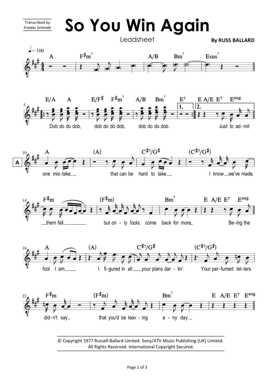 So You Win Again So You Win Again Piano scores gallery preview page 1