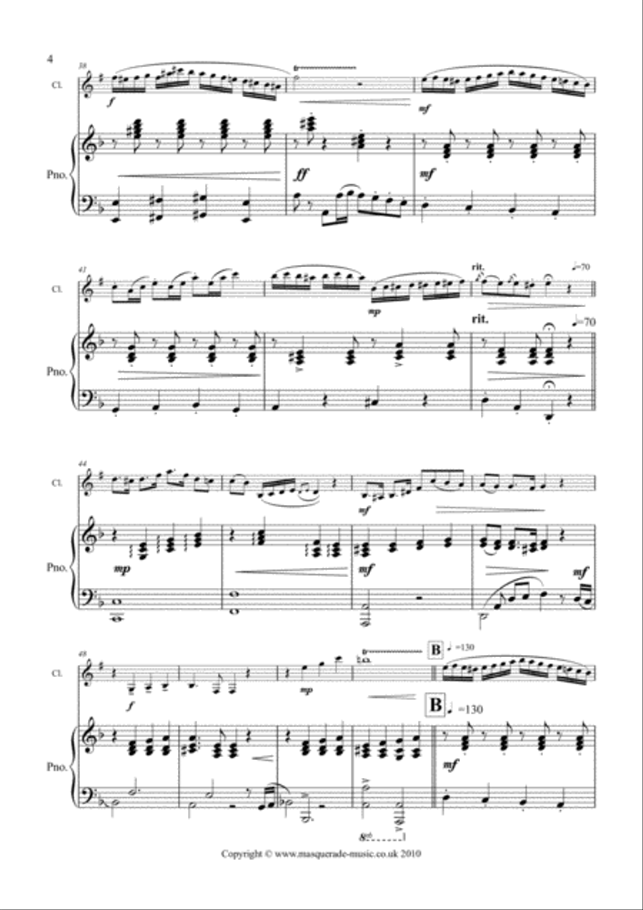 Czardas - A feisty gypsy-style romp for Bb Clarinet & Piano. No safety net supplied! B-Flat Clarinet scores gallery preview page 4