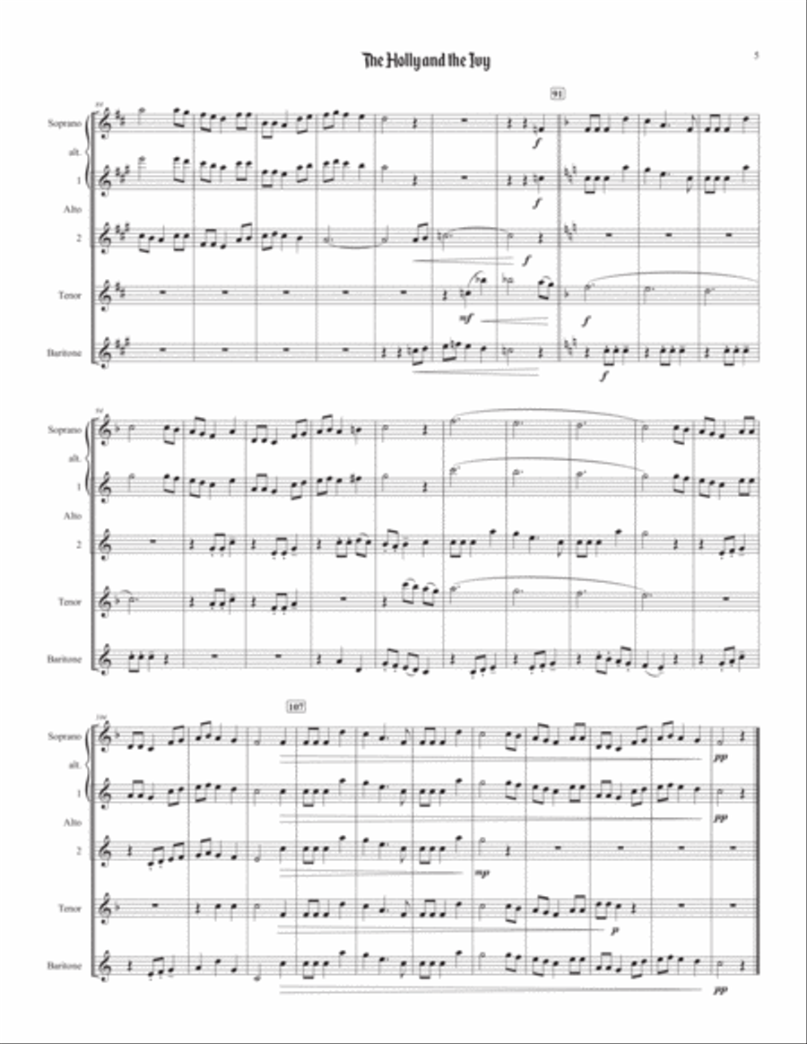 The Holly and the Ivy (for saxophone quartet) Saxophone Quartet scores gallery preview page 5