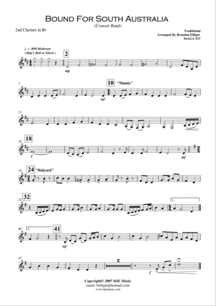 Bound For South Australia Concert Band Score and Parts PDF image number null