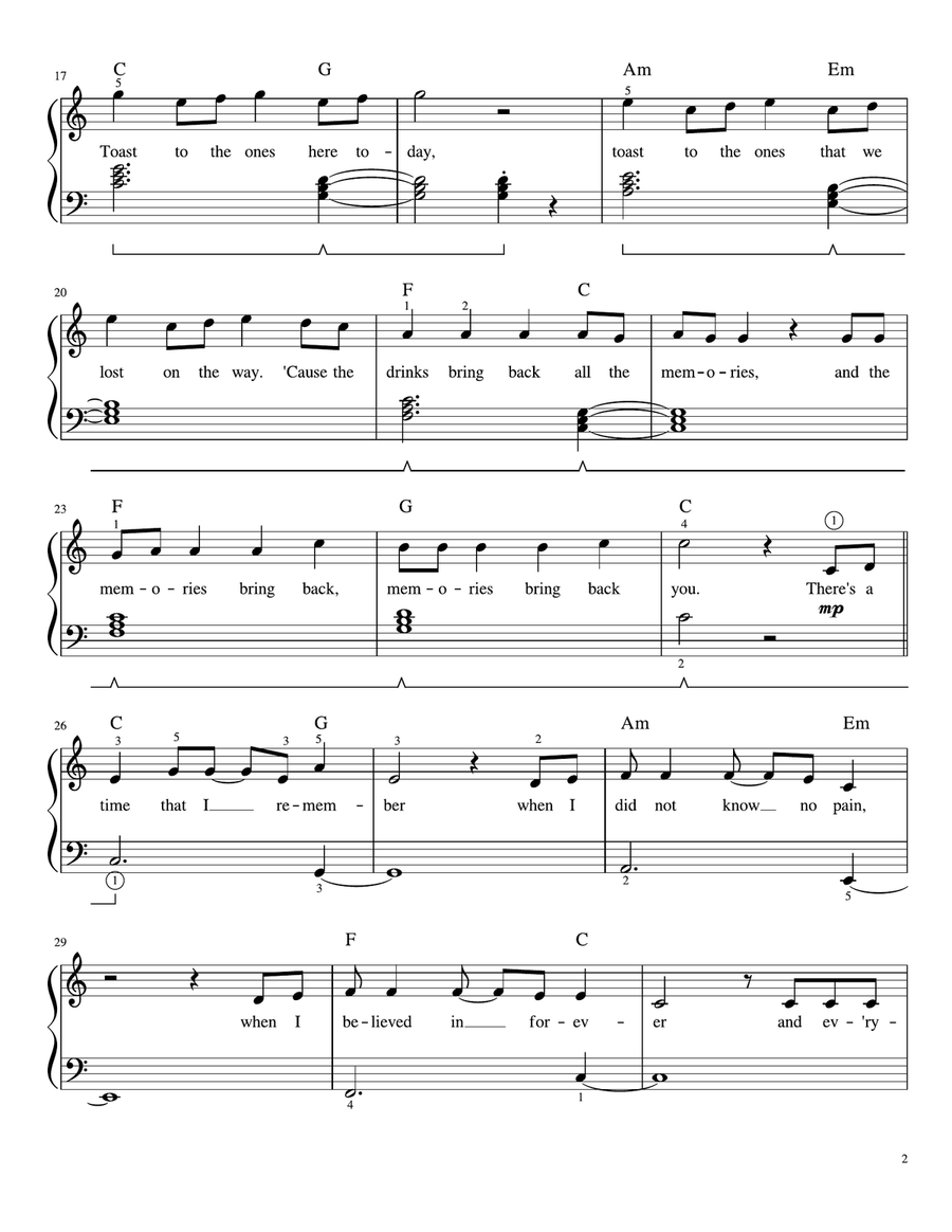 Memories Easy Piano scores gallery preview page 2