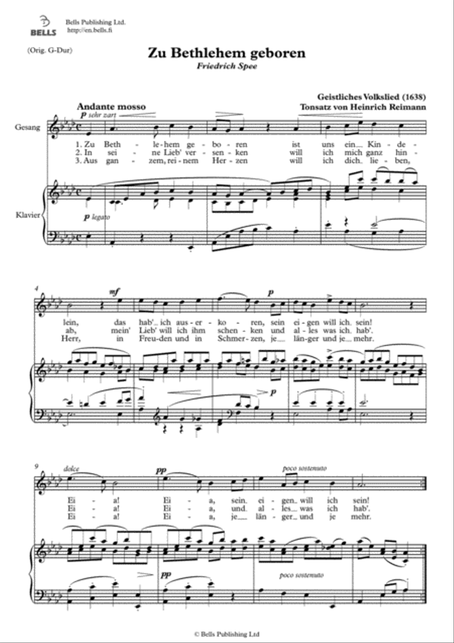 Zu Bethlehem geboren (Solo song) (A-flat Major) Voice Solo scores gallery preview page 1