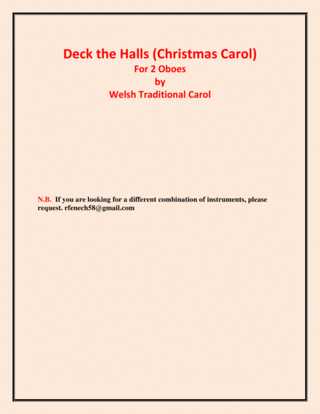 Deck the Halls - Welsh Traditional - Chamber music - Woodwind - 2 Oboes - Easy level image number null