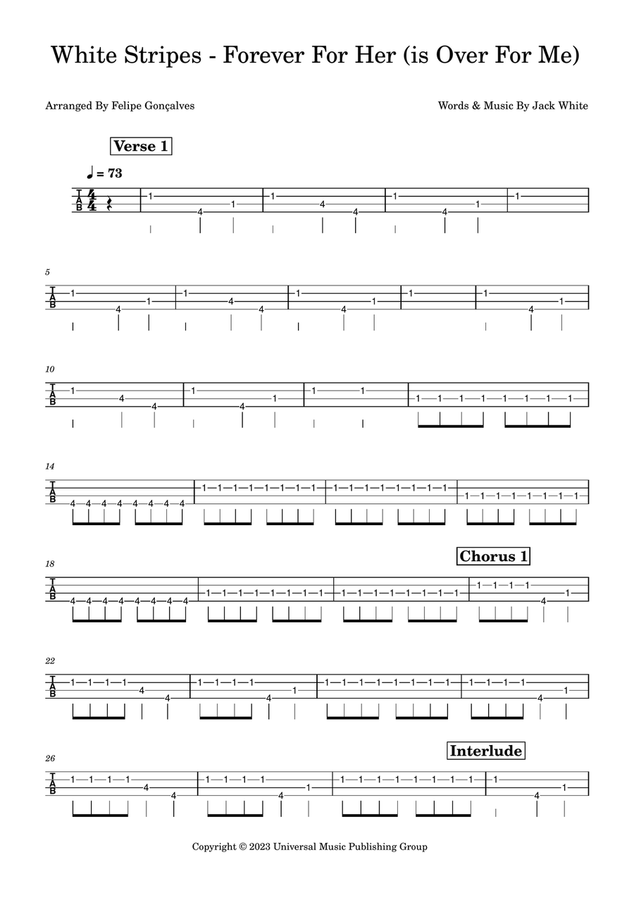 Forever For Her (Is Over For Me) Bass Guitar Tablature scores gallery preview page 1