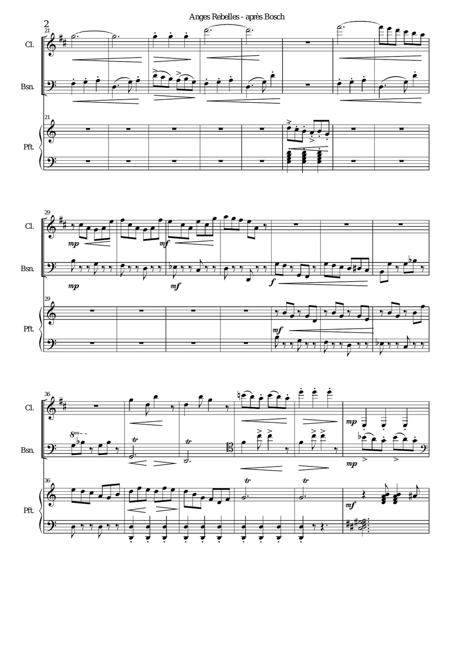 La Chute des Anges rebelles - The Fall of the rebel Angels - for clarinet, bassoon and piano Woodwind Duet scores gallery preview page 2